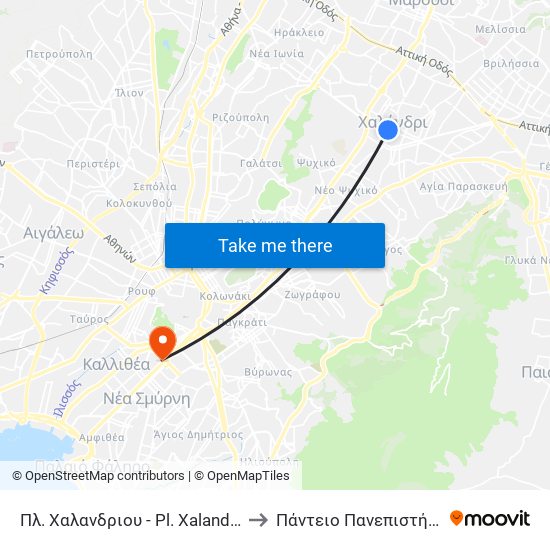 Πλ. Χαλανδριου - Pl. Χalandrioy to Πάντειο Πανεπιστήμιο map