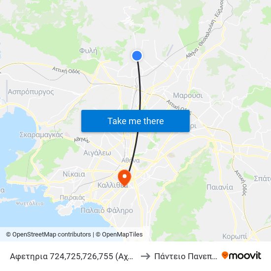 Αφετηρια 724,725,726,755 (Αχαρναι) - Axarnai to Πάντειο Πανεπιστήμιο map