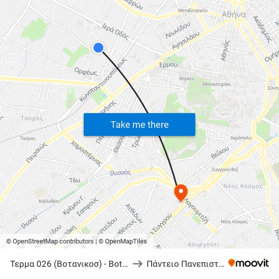 Τερμα 026 (Βοτανικοσ) - Botanikos to Πάντειο Πανεπιστήμιο map