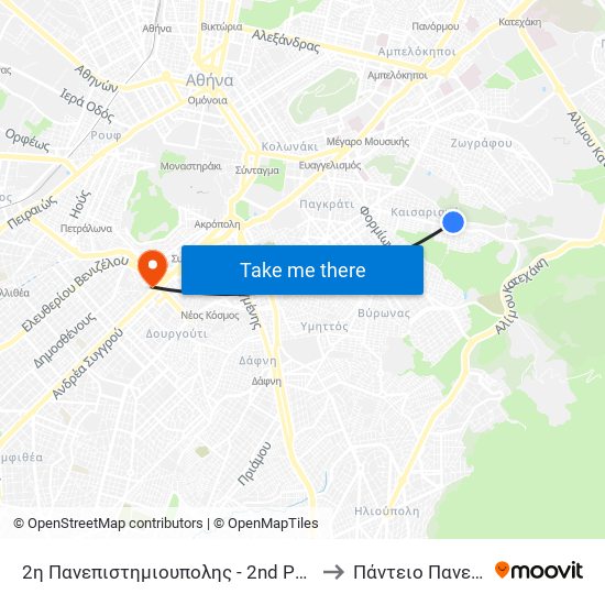 2η Πανεπιστημιουπολης - 2nd Panepisthmioypolhs to Πάντειο Πανεπιστήμιο map