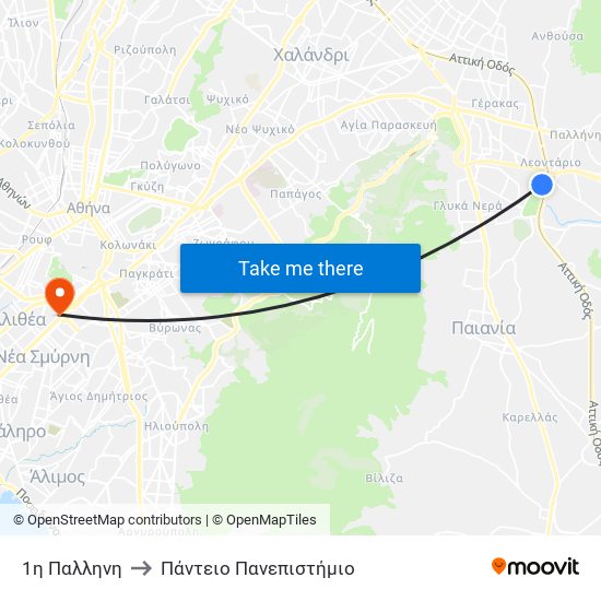 1η Παλληνη to Πάντειο Πανεπιστήμιο map