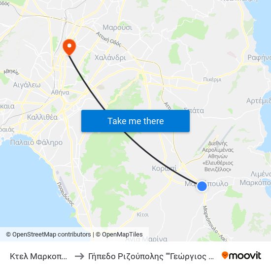 Κτελ Μαρκοπούλου to Γήπεδο Ριζούπολης ""Γεώργιος Καμάρας"" map