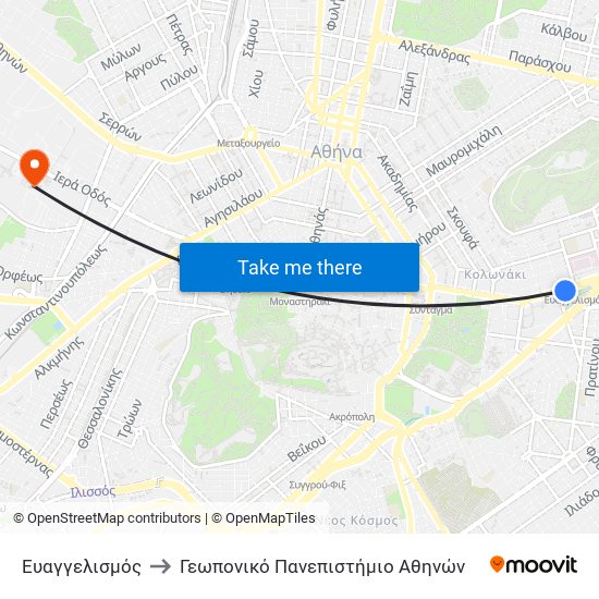 Ευαγγελισμός to Γεωπονικό Πανεπιστήμιο Αθηνών map