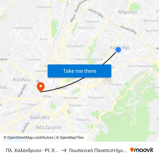 Πλ. Χαλανδριου - Pl. Χalandrioy to Γεωπονικό Πανεπιστήμιο Αθηνών map