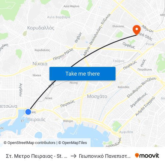Στ. Μετρο Πειραιας - St. Metro Peiraias to Γεωπονικό Πανεπιστήμιο Αθηνών map