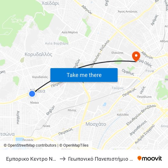 Εμπορικο Κεντρο Νικαιας to Γεωπονικό Πανεπιστήμιο Αθηνών map
