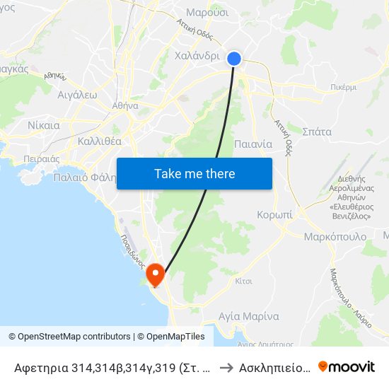 Αφετηρια 314,314β,314γ,319 (Στ. Δουκ. Πλακεντιας) to Ασκληπιείο Βούλας map
