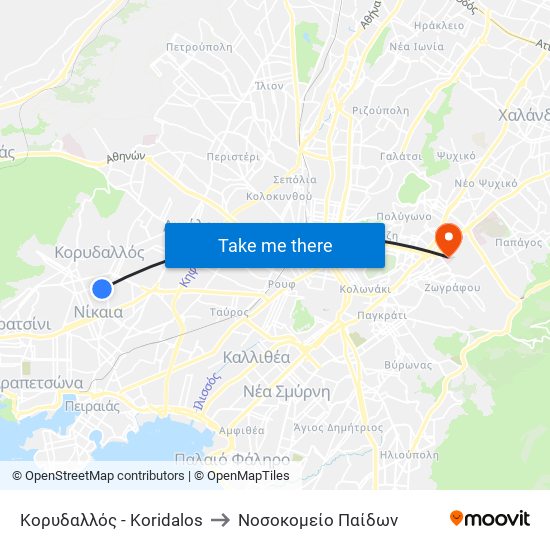 Κορυδαλλός - Koridalos to Νοσοκομείο Παίδων map