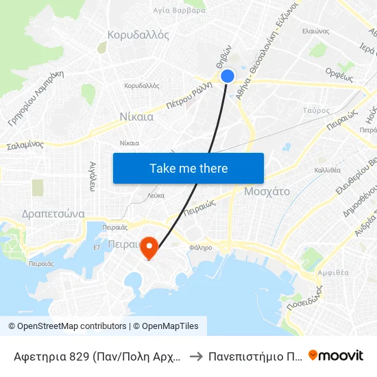 Αφετηρια 829 (Παν/Πολη Αρχαιου Ελαιωνα) to Πανεπιστήμιο Πειραιώς map