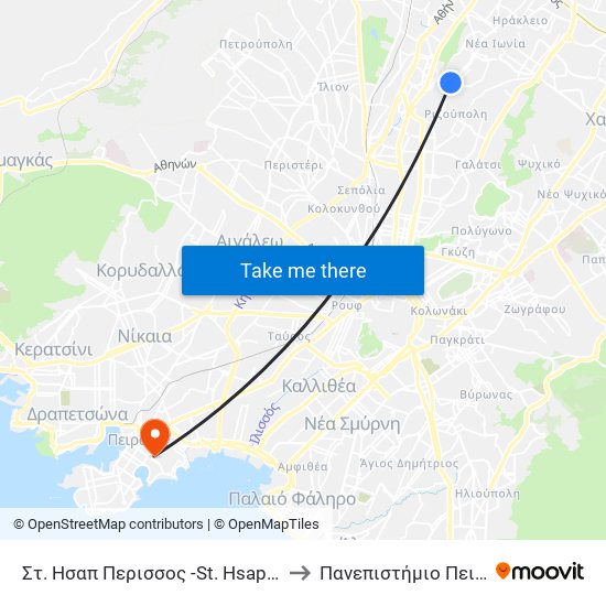 Στ. Ησαπ Περισσος -St. Hsap Perissos to Πανεπιστήμιο Πειραιώς map