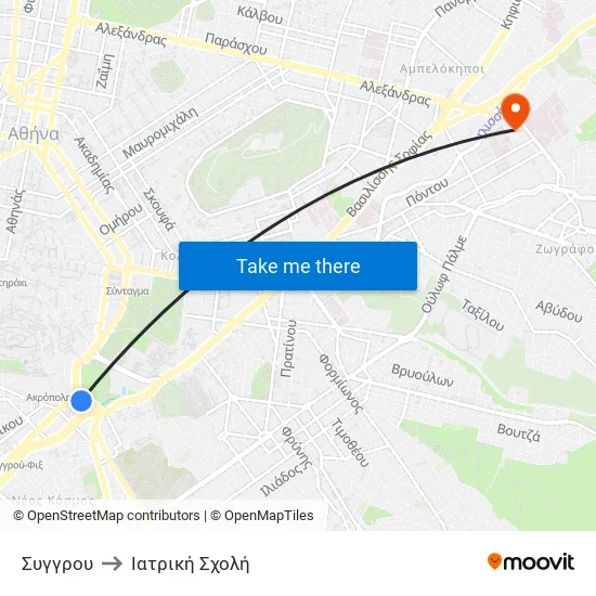 Συγγρου to Ιατρική Σχολή map