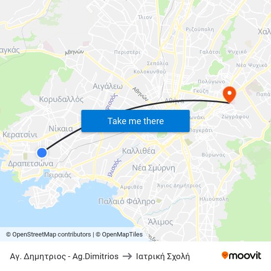 Αγ. Δημητριος - Ag.Dimitrios to Ιατρική Σχολή map