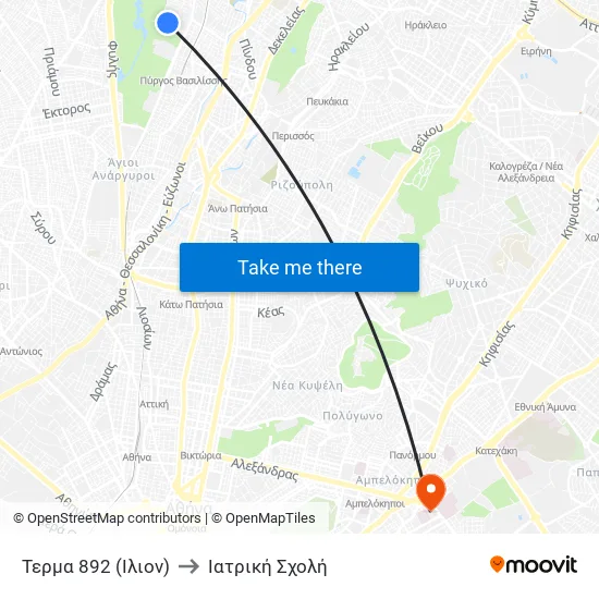 Τερμα 892 (Ιλιον) to Ιατρική Σχολή map