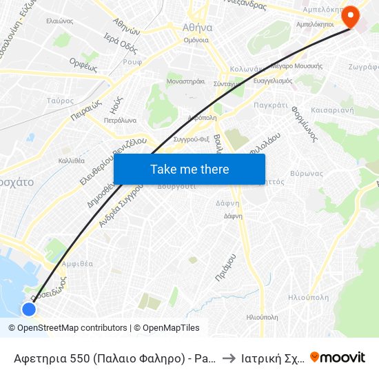 Αφετηρια 550 (Παλαιο Φαληρο) - Paleo Faliro to Ιατρική Σχολή map