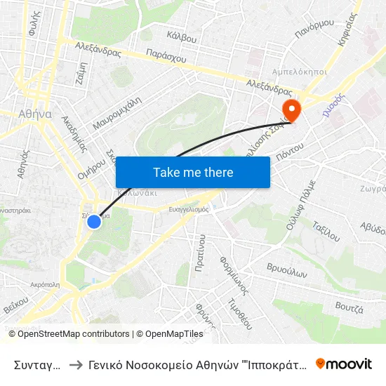 Syntagma to General Hospital of Athens "Hippocrates" map
