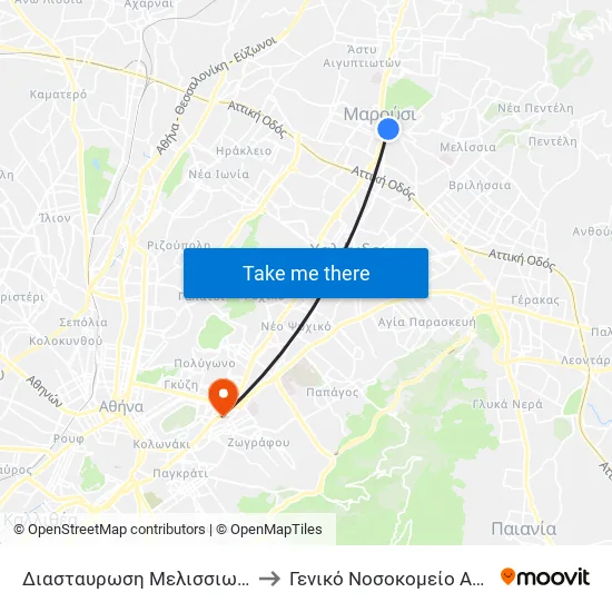 Διασταυρωση Μελισσιων - Diastayrosi Melission to General Hospital of Athens "Hippocrates" map