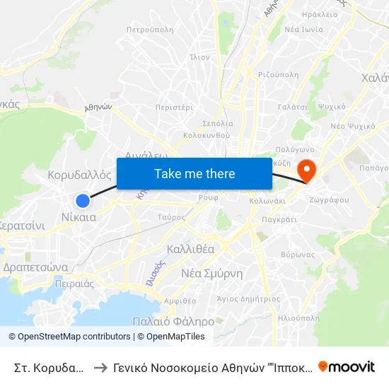 Στ. Κορυδαλλος to General Hospital of Athens "Hippocrates" map