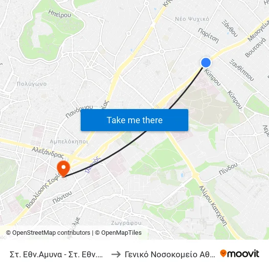 Στ. Εθν.Αμυνα - Στ. Εθν.Αμυνα - St. Ethn. Amyna to General Hospital of Athens "Hippocrates" map