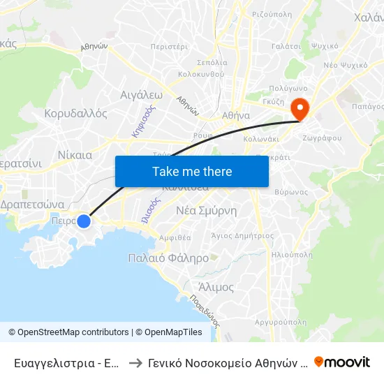 Ευαγγελιστρια - Eyaggelistria to General Hospital of Athens "Hippocrates" map