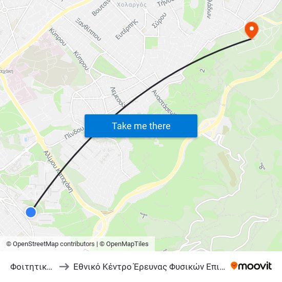 Φοιτητικη Εστια to Εθνικό Κέντρο Έρευνας Φυσικών Επιστημών Δημόκριτος map