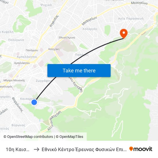 10η Καισαριανης to Εθνικό Κέντρο Έρευνας Φυσικών Επιστημών Δημόκριτος map
