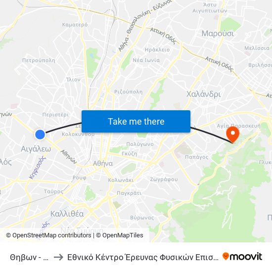 Θηβων - Thivon to Εθνικό Κέντρο Έρευνας Φυσικών Επιστημών Δημόκριτος map