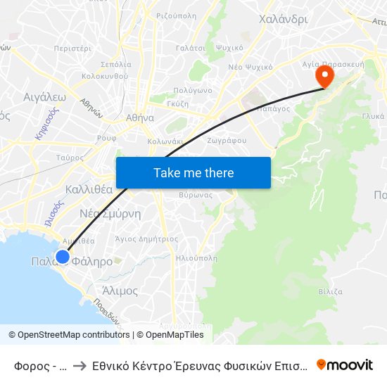 Φορος - Foros to Εθνικό Κέντρο Έρευνας Φυσικών Επιστημών Δημόκριτος map