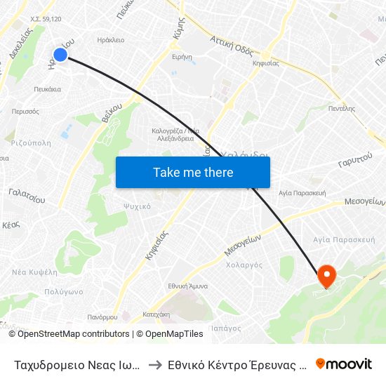 Ταχυδρομειο Νεας Ιωνιας - Taxydromeio Neas Ionias to Εθνικό Κέντρο Έρευνας Φυσικών Επιστημών Δημόκριτος map