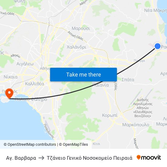 Αγ. Βαρβαρα to Τζάνειο Γενικό Νοσοκομείο Πειραιά map