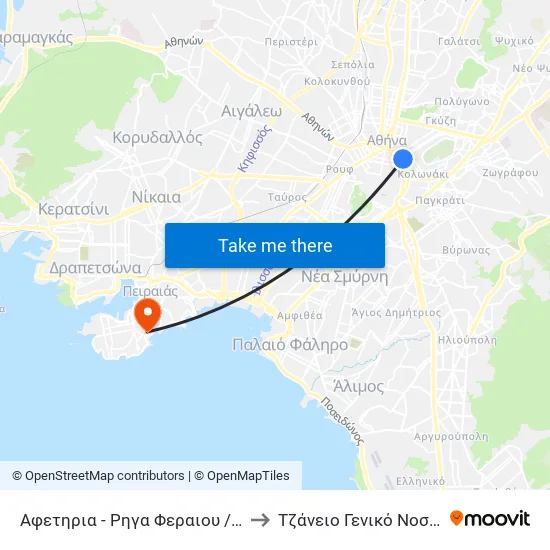 Αφετηρια - Ρηγα Φεραιου / Afethria - Rhga Feraioy to Τζάνειο Γενικό Νοσοκομείο Πειραιά map