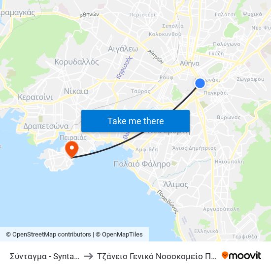 Σύνταγμα - Syntagma to Τζάνειο Γενικό Νοσοκομείο Πειραιά map