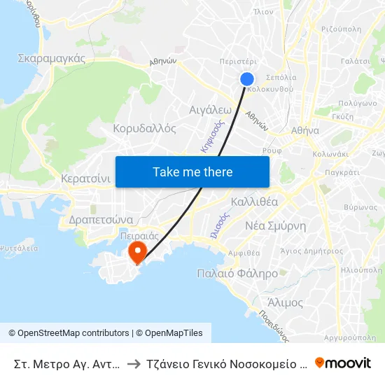 Στ. Μετρο Αγ. Αντωνιος to Tzaneio General Hospital of Piraeus map