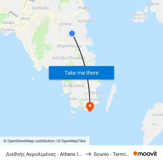 Διεθνής Αερολιμένας - Athens International Airport to Sounio - Terminal Station map