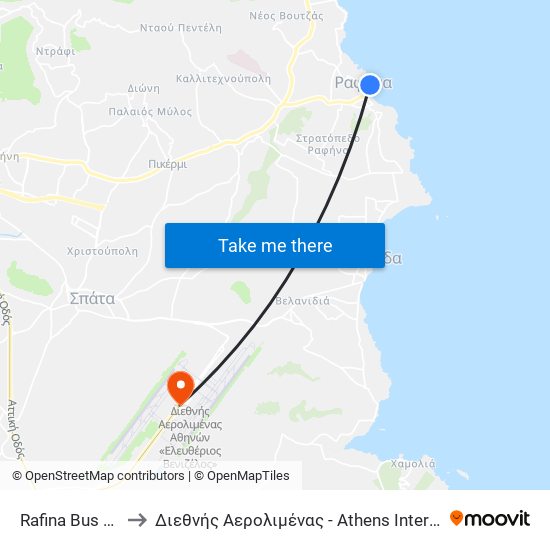 Rafina Bus Station to Διεθνής Αερολιμένας - Athens International Airport map