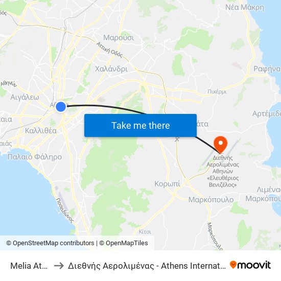 Melia Athens to Διεθνής Αερολιμένας - Athens International Airport map