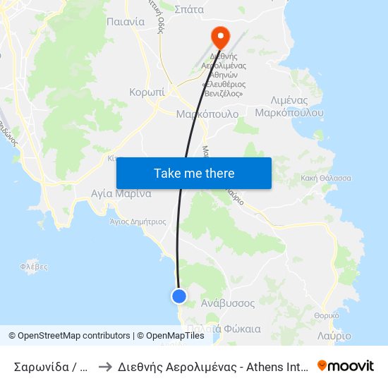 Σαρωνίδα / Saronida to Διεθνής Αερολιμένας - Athens International Airport map