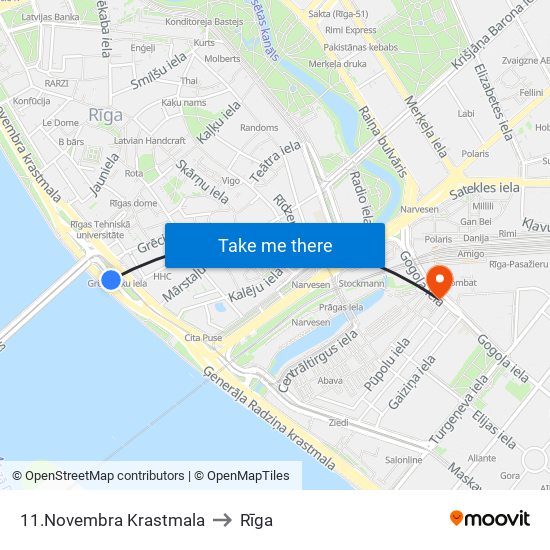 11.Novembra Krastmala to Rīga map