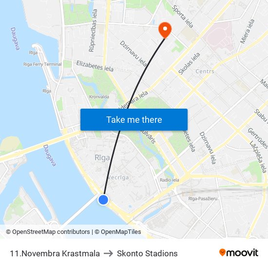 11.Novembra Krastmala to Skonto Stadions map