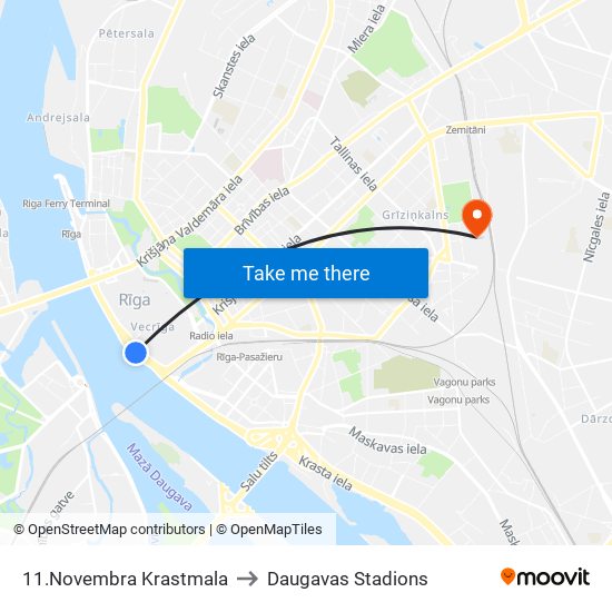 11.Novembra Krastmala to Daugavas Stadions map