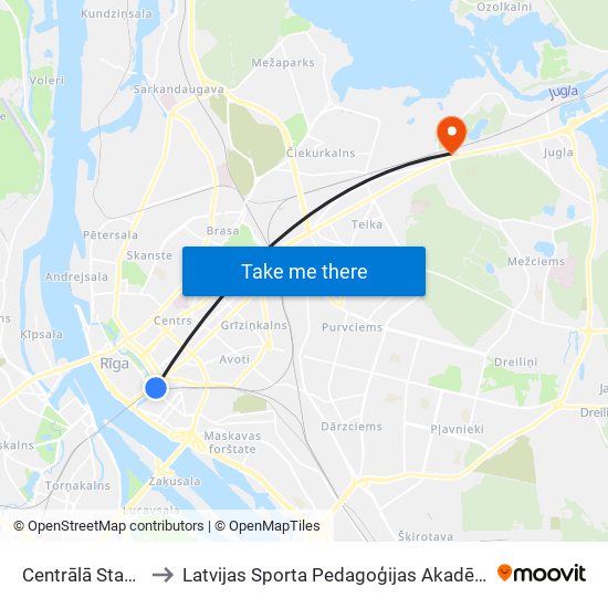 Centrālā Stacija to Latvijas Sporta Pedagoģijas Akadēmija map