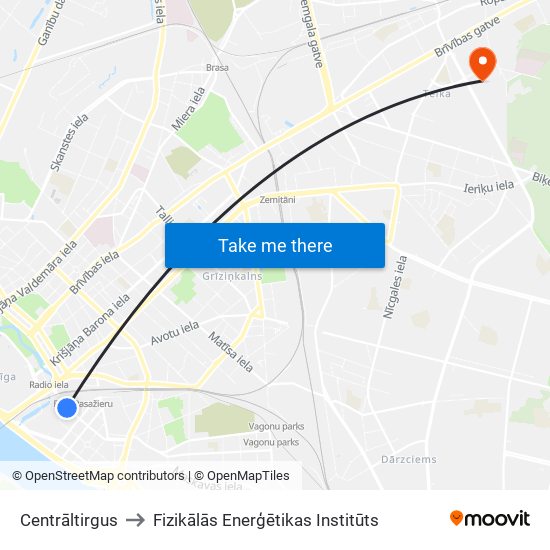 Centrāltirgus to Fizikālās Enerģētikas Institūts map