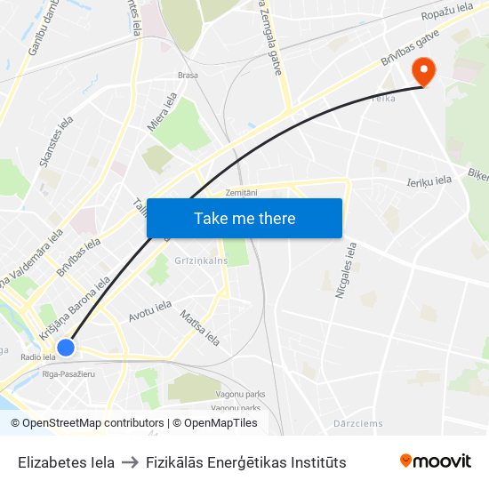 Elizabetes Iela to Fizikālās Enerģētikas Institūts map