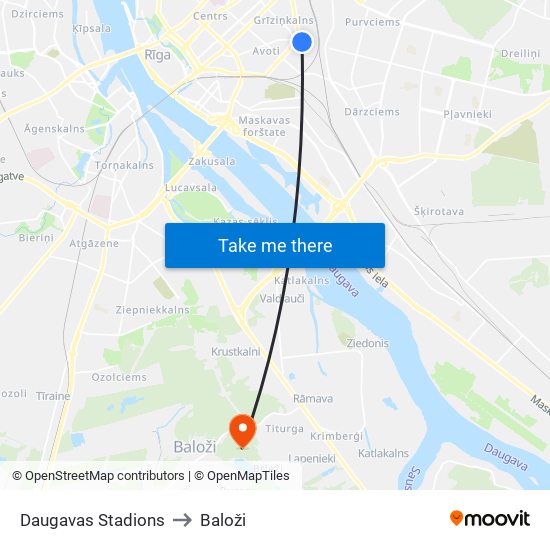 Daugavas Stadions to Baloži map