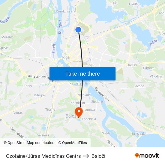 Ozolaine/Jūras Medicīnas Centrs to Baloži map