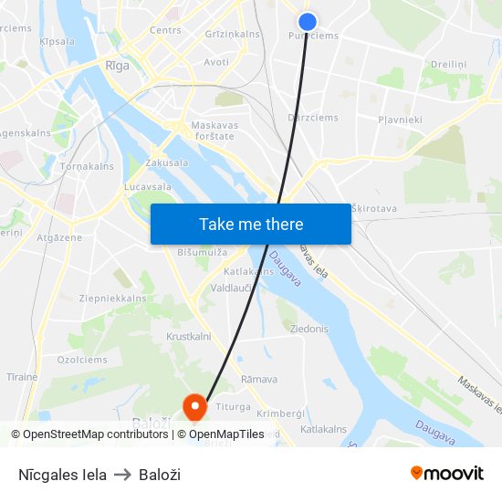 Nīcgales Iela to Baloži map