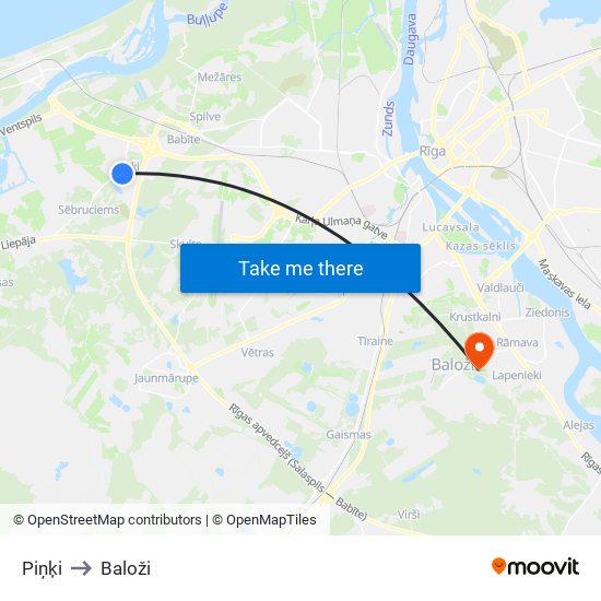 Piņķi to Baloži map