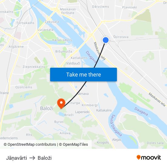 Jāņavārti to Baloži map