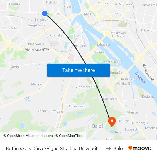 Botāniskais Dārzs/Rīgas Stradiņa Universitāte to Baloži map