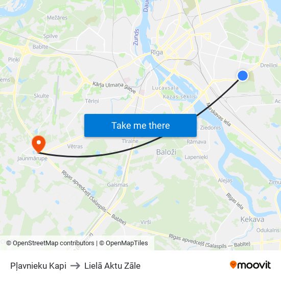 Pļavnieku Kapi to Lielā Aktu Zāle map