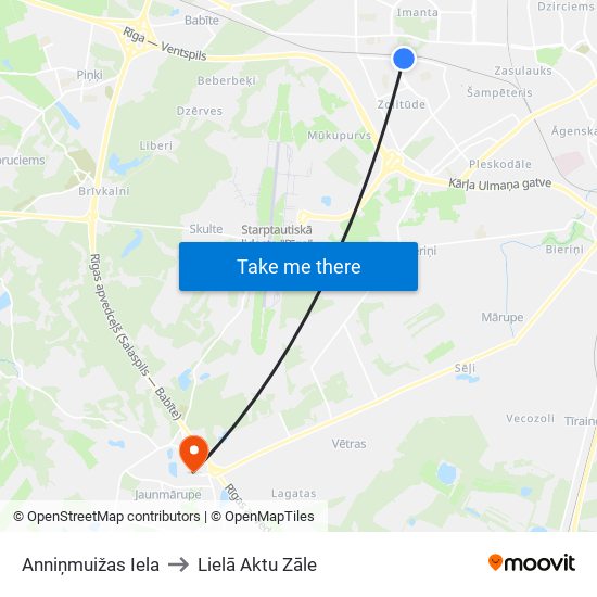 Anniņmuižas Iela to Lielā Aktu Zāle map